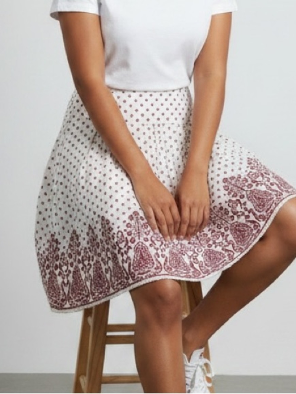 Y2K Ann Taylor Polka Dot Swirl Skirt – Rust Red & White – Retro Chic